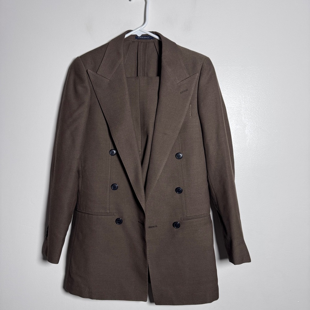 Suitsupply Pant Suit Women size 2 (tag 30) 28W Brown Solid Double Breasted